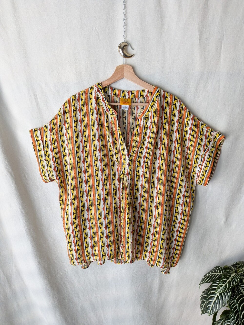 Ruby Rd. Yellow Orange Striped Geometric Short-Sleeve Blouse